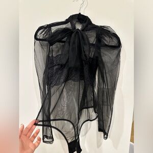 Brand New Nasty Gal Lace Organza Tie Bodysuit